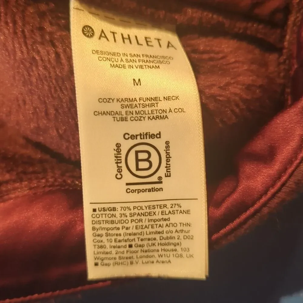 Athleta Cozy Karma Funnel Neck Sweatshirt Womens M Spiced Cabernet Athleisure